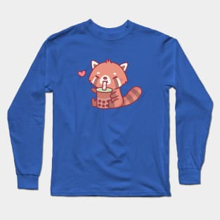 Cute Red Panda Loves Drinking Bubble Tea Long Sleeve T-Shirt